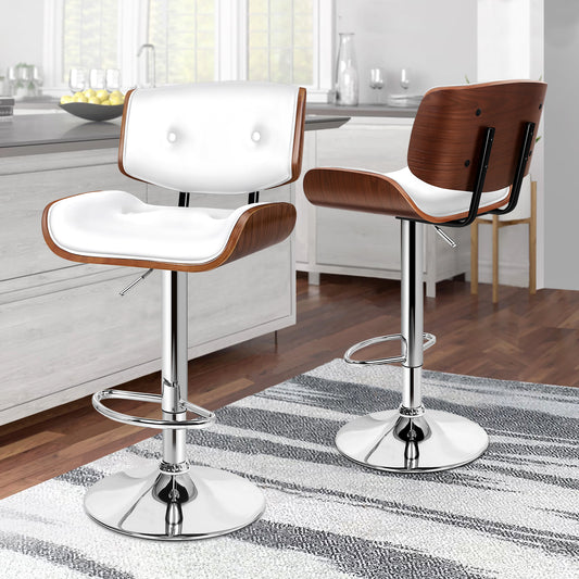 ALFORDSON 2xBar Stools, Wooden, 360° Swivel PU Leather, White