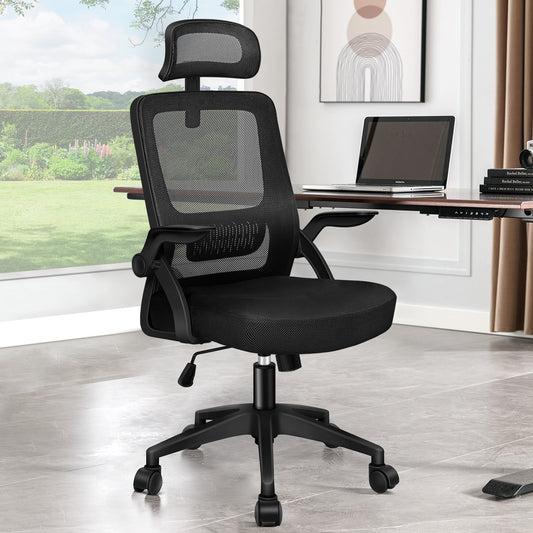 ELFORDSON Mesh Office Chair Executive Fabric Seat Tilt Computer All Black