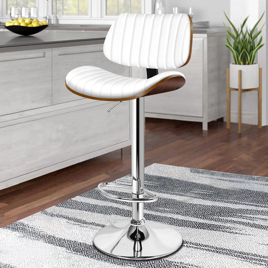 ALFORDSON 1x Bar Stool Kitchen Swivel Chair Wooden Leather Gas Lift White