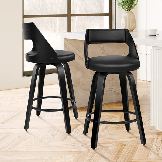 ALFORDSON 2x Swivel Bar Stools Eden Kitchen Wooden Dining Chair All Black