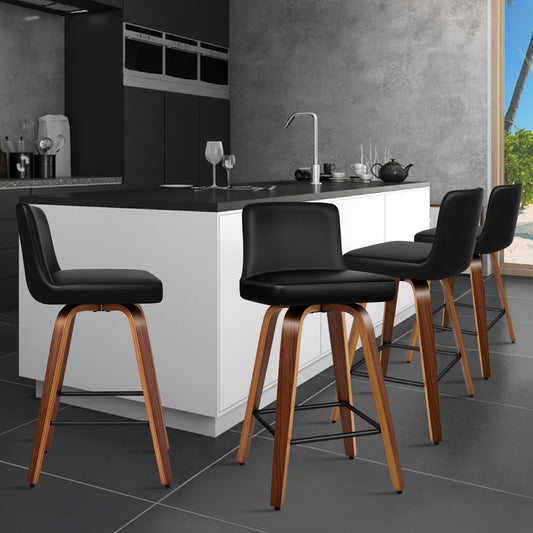 ALFORDSON 4x Swivel Bar Stools Bailey Kitchen Wooden Dining Chair BLACK