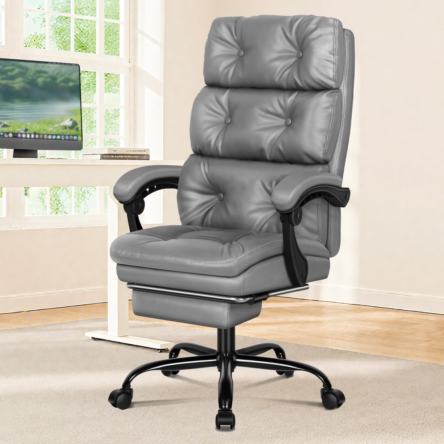ELFORDSON Office Chair Executive Computer PU Leather Seat Work Recliner Gaming