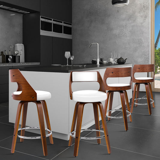 ALFORDSON 4x Swivel Bar Stools Eden Kitchen Wooden Dining Chair WHITE