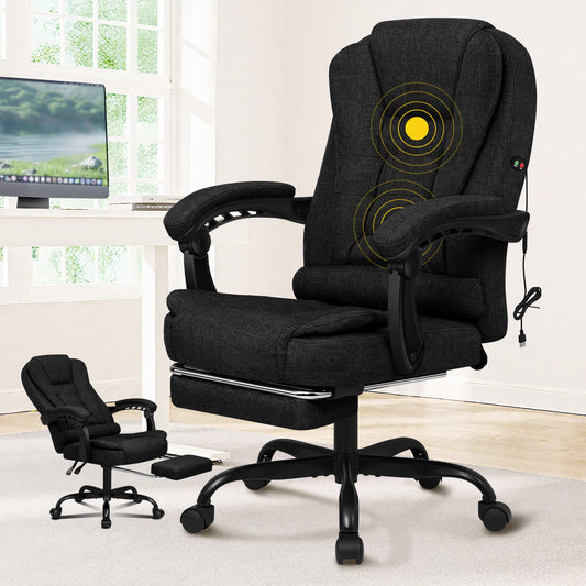 ELFORDSON Massage Office Chair with Footrest Executive Gaming Seat Breathable Fabric Upholstery, Black