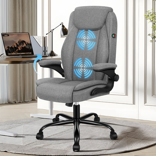 ELFORDSON Massage Office Chair Ergonomic Executive Computer Gaming Fabric Grey