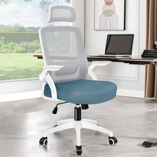 ELFORDSON Mesh Office Chair Executive Fabric Seat Tilt Computer Blue and Grey