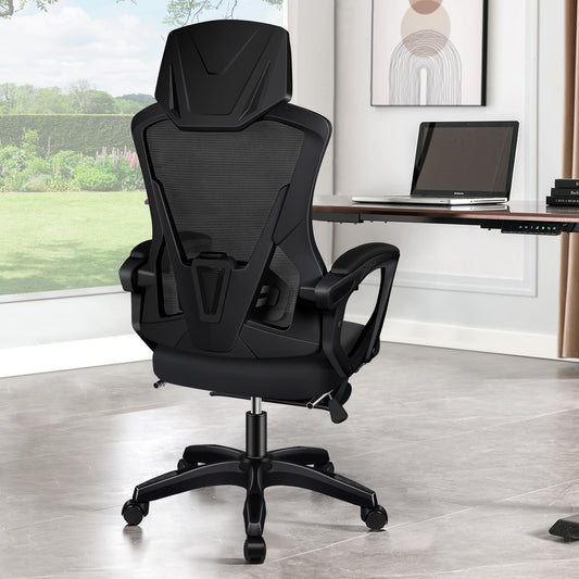 ELFORDSON Mesh Office Chair Racing Executive Fabric Seat Recliner All Black