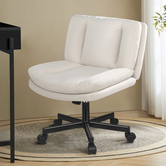 ELFORDSON Armless Office Desk Chair Mid Back Wide Seat Fabric Beige