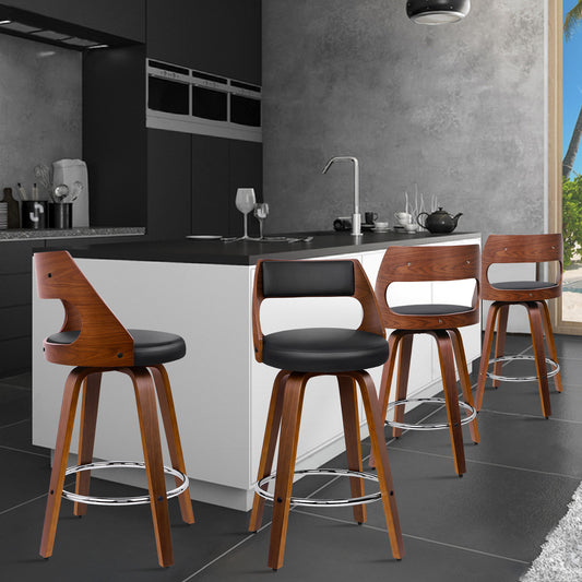 ALFORDSON 4x Swivel Bar Stools Eden Kitchen Wooden Dining Chair Black
