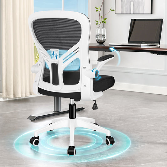 ELFORDSON Mesh Office Chair Executive Tilt Fabric Computer Work Black and White