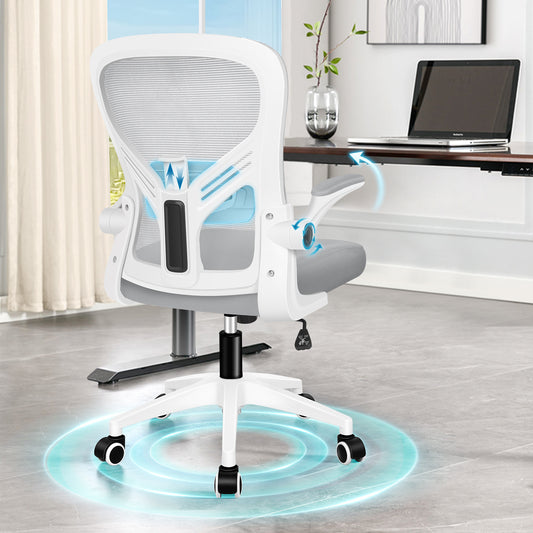 ELFORDSON Mesh Office Chair Executive Tilt Fabric Computer Work Grey and White