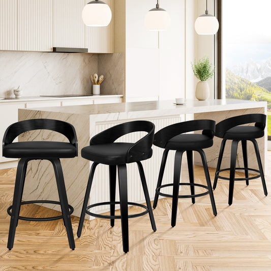 ALFORDSON 4x Swivel Bar Stools Caden Kitchen Wooden Dining Chair ALL BLACK