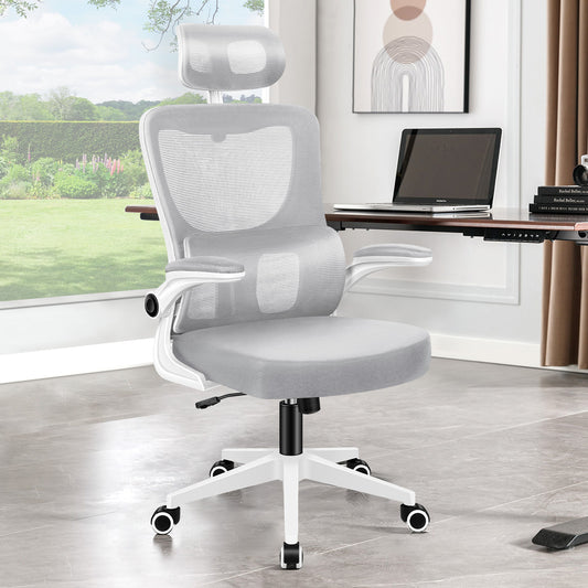ELFORDSON Mesh Office Chair Executive Computer Fabric Tilt Grey and White