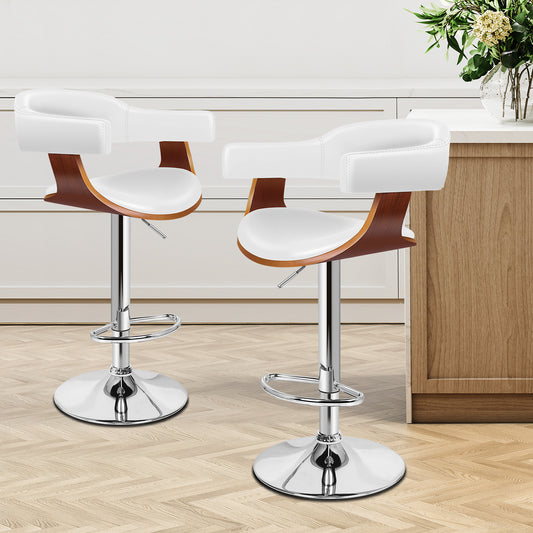ALFORDSON 2x Bar Stool Joan Kitchen Swivel Chair Wooden Leather Gas Lift White