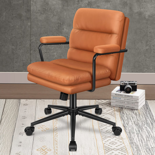 ELFORDSON Office Chair Ergonomic Executive Computer Work Seat Leather Brown