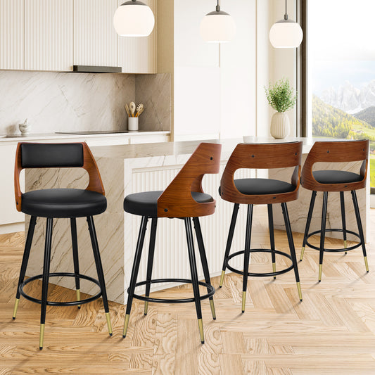 ALFORDSON Bar Stools Set of 4, 360° Swivel, Thick Padded PU Leather Seat, Black