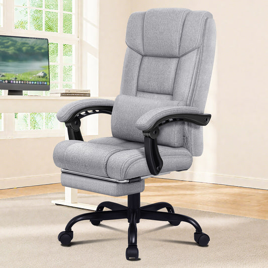 ELFORDSON Office Chair Executive Computer Gaming Fabric Seat Recliner Grey