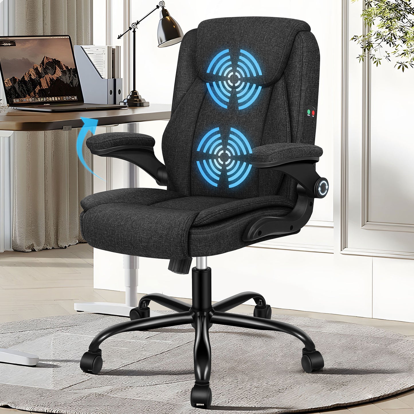 ELFORDSON Massage Office Chair Executive Computer Gaming Seat Linen Fabric Black