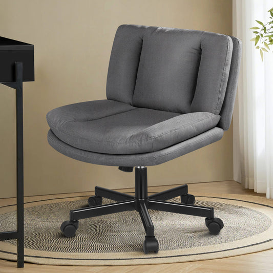 ELFORDSON Armless Office Desk Chair Mid Back Wide Seat Fabric Grey