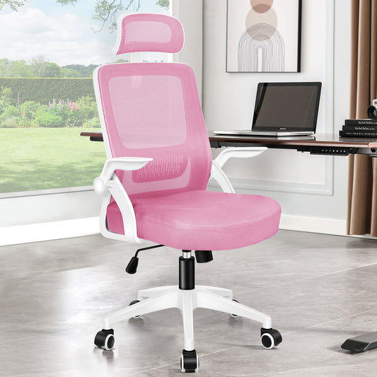 ELFORDSON Mesh Office Chair Executive Fabric Seat Tilt Computer Pink