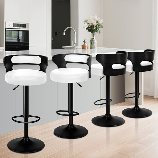 ALFORDSON 4x Bar Stool Kitchen Swivel Chair Wooden Leather Gas Lift Ramiro White