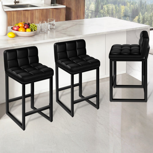 ALFORDSON 65CM Counter Height Bar Stools Set of 3, Metal Frame, Black