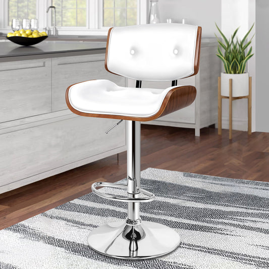 ALFORDSON Bar Stools, Wooden, 360° Swivel PU Leather, White