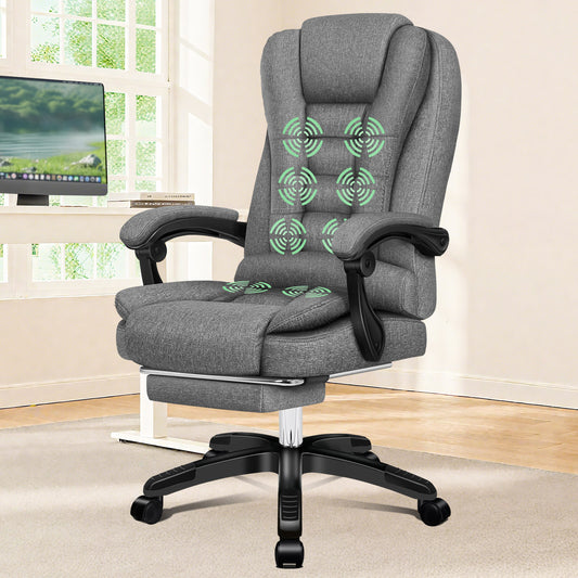 ELFORDSON Massage Office Chair Heated Seat Executive Gaming Racer, Fabric Grey