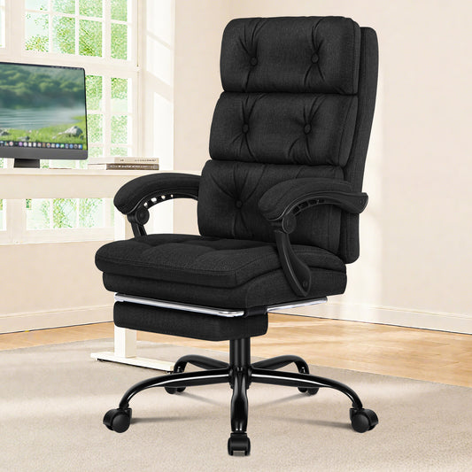 ELFORDSON Office Chair Executive Computer Fabric Seat Recliner Gaming Black