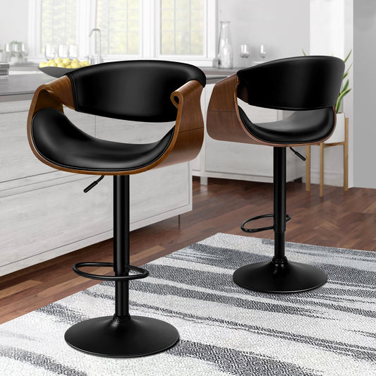 ALFORDSON 2 x Breakfast Bar Stools - 360° Swivel, Height Adjustable, Black