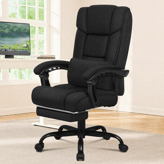 ELFORDSON Office Chair Executive Computer Gaming Fabric Seat Recliner Black