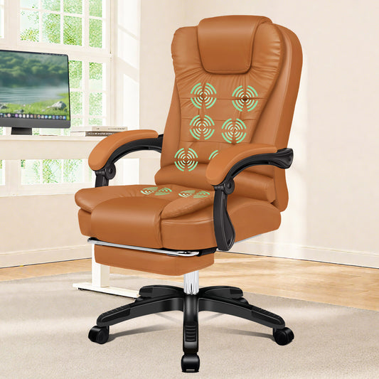 ELFORDSON Office Chair with 8-Point Massage and Heat Function, Brown