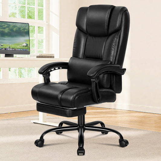 ELFORDSON Office Chair Executive Computer Gaming PU Leather Seat Recliner PU Leather Black