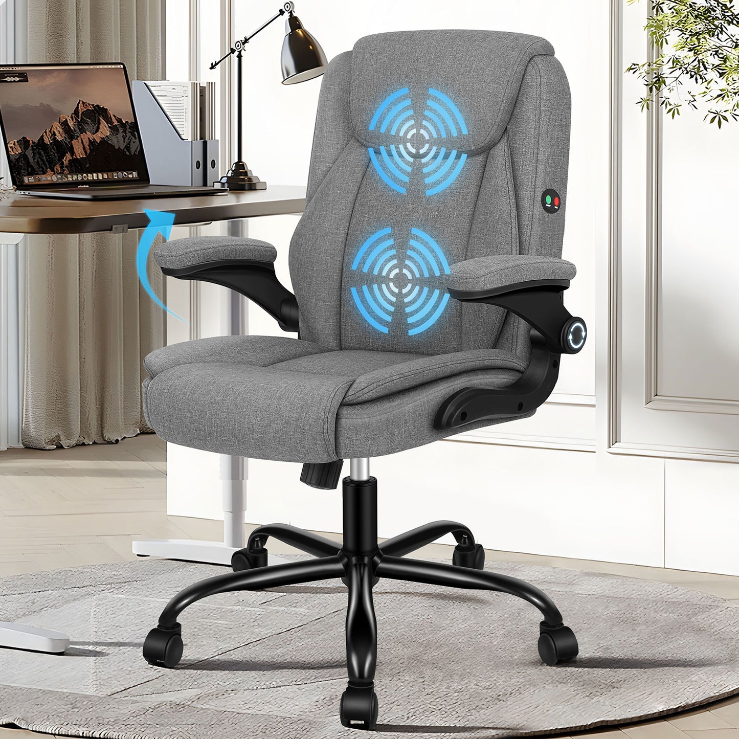ELFORDSON Massage Office Chair Executive Computer Gaming Seat Linen Fabric Grey