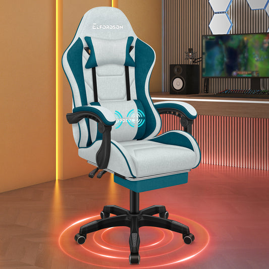 ELFORDSON Gaming Chair with 2-Point Massage Lumbar Cushion, 150° Reclining, Fabric, Dark Teal