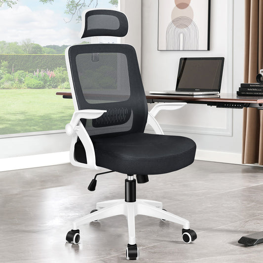 ELFORDSON Mesh Office Chair Executive Tilt Seat Racing Computer White and Black