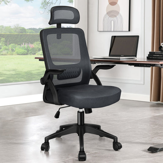 ELFORDSON Mesh Office Chair Executive Seat Tilt Racing Computer Dark Grey