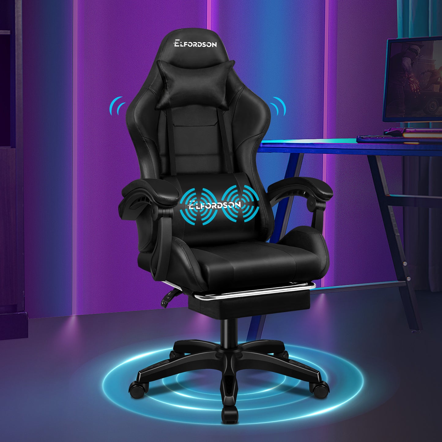 ELFORDSON Gaming Office Chair Extra Large Pillow Racing Executive Footrest Seat