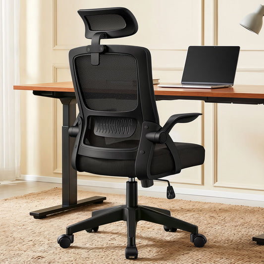 ELFORDSON Mesh Office Chair Executive Fabric Seat Tilt Computer All Black