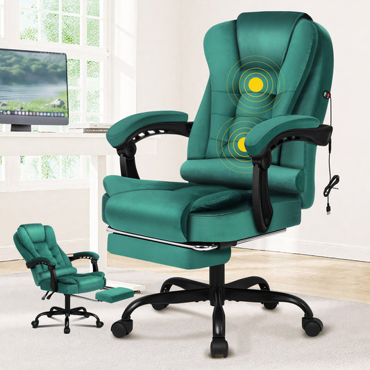 ELFORDSON Massage Office Chair with Footrest Executive Gaming Seat, Velvet Green