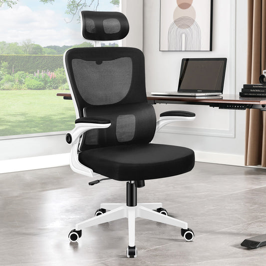 ELFORDSON Mesh Office Chair Executive Computer Fabric Tilt Black and White
