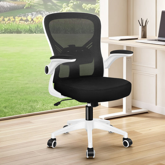 ELFORDSON Mesh Office Chair Executive Tilt Fabric Computer Work Black and White