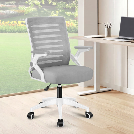ELFORDSON Mesh Office Chair Executive Computer Seat Work Grey and White