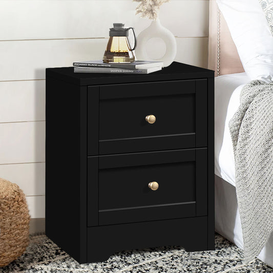 ELFORDSON Bedside Table 2 Drawers Hamptons End Storage Cabinet, Black
