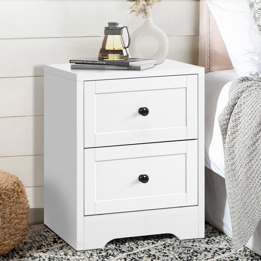ELFORDSON Bedside Table 2 Drawers Hamptons End Storage Cabinet, White