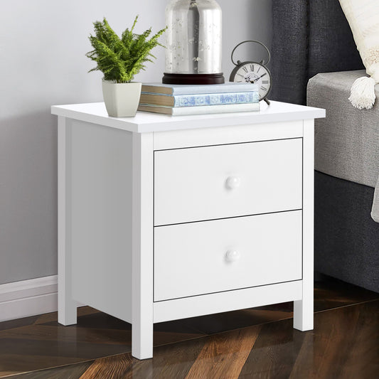 ELFORDSON Bedside Table Hamptons Nightstand Storage Side End 2 Drawers White