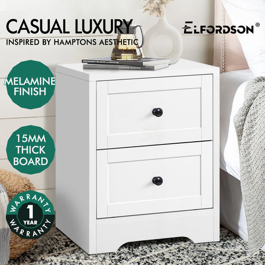 ELFORDSON Bedside Table 2 Drawers Hamptons End Storage Cabinet, White