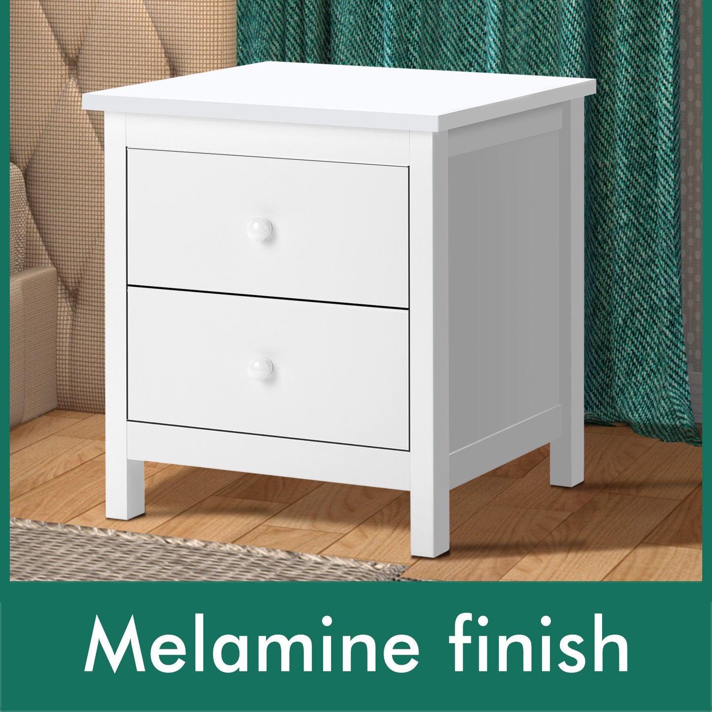 ELFORDSON Bedside Table Hamptons Nightstand Storage Side End 2 Drawers White