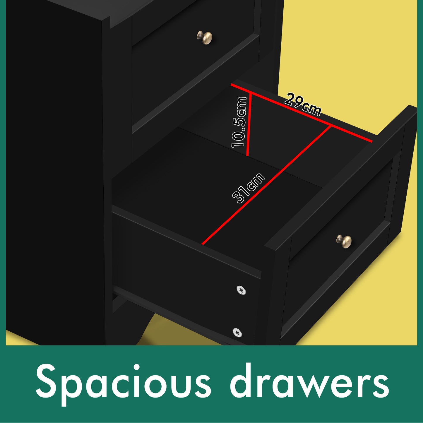 ELFORDSON Bedside Table 2 Drawers Hamptons End Storage Cabinet, Black