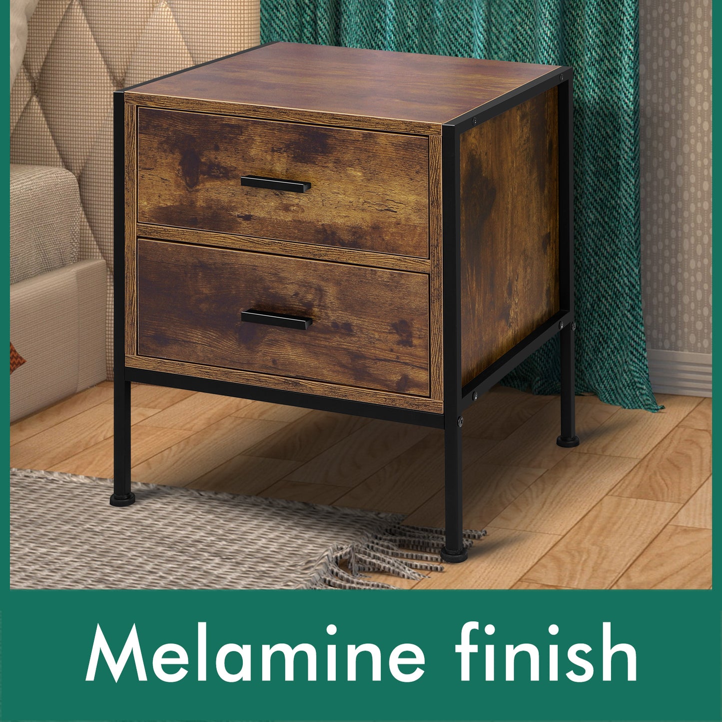 ELFORDSON Bedside Table Retro Wooden Nightstand Storage Side Cabinet, Rustic Brown